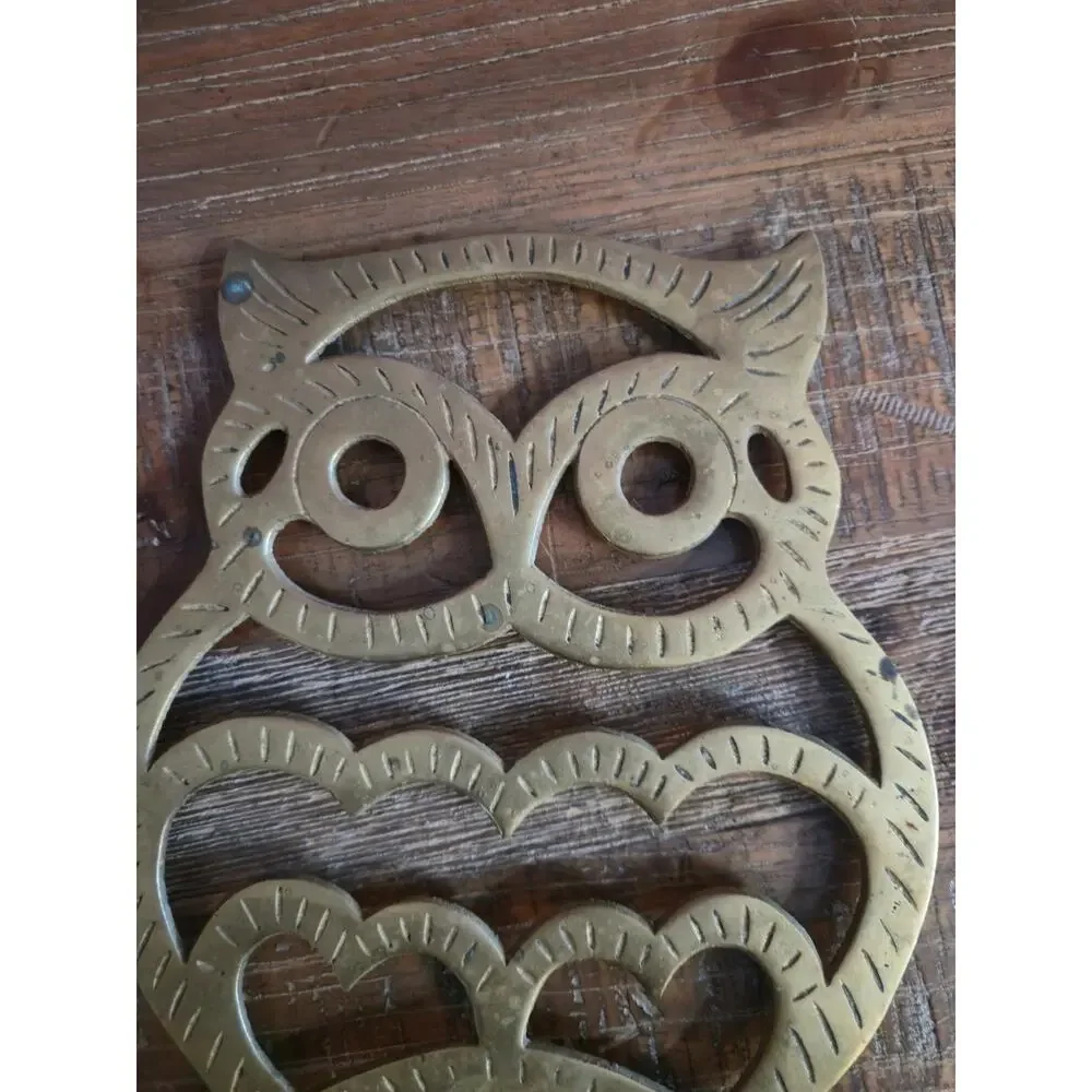 Vintage MCM Solid Brass Owl Trivet Heavy 8